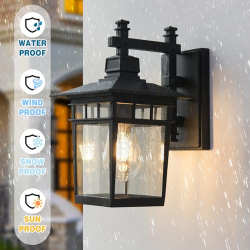 Wandleuchte aussen, Außenwandleuchten mit Klarglas, IP44 Wasserdicht, Retro E27, Außenlampen Beleuchtung Außenwandleuchte Verandaleuchten (Schwarz) – Bild 5