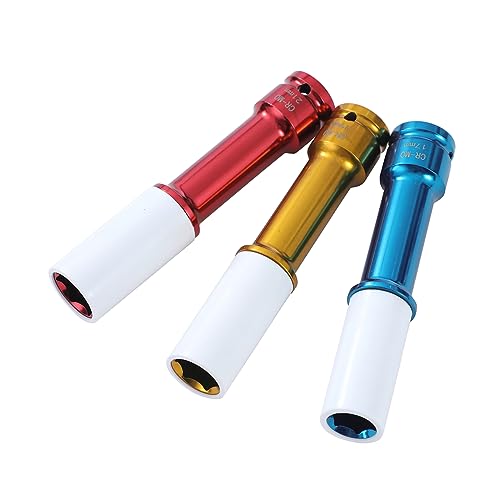 TOPWAY 1/2 Inch Drive Alloy Wheel Impact Extra Deep Socket Set 17mm 19mm 21mm Thin Wall Multicolour Metric Lug Nut Sockets with Extra 3 Plastic Sleeves - Image 3