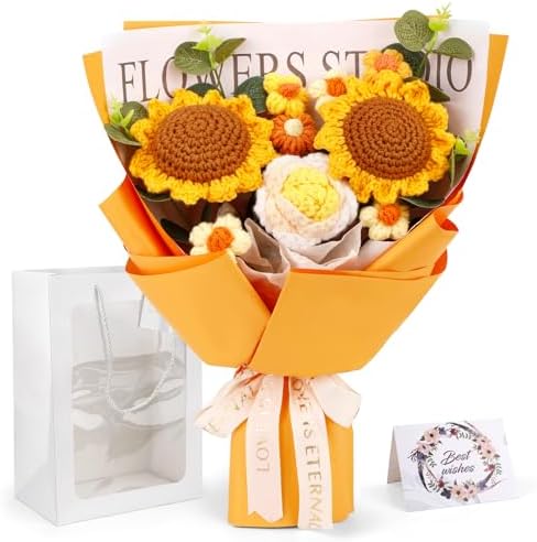Buquê de flores de crochê, buquê de flores de crochê, girassol, b...