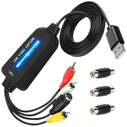 VHS to Digital Converter, USB 2.0 Capture Card for VHS/VCR/DVD/Hi8, Plug and Play 1080p HD Video Adapter Compatible with Windows/Mac, Convert Analog to Digital for Home, Teachers & Content Creators