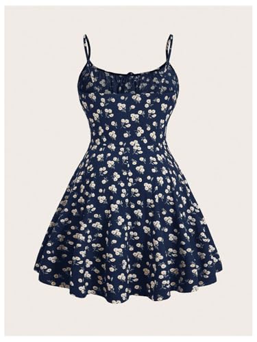Image of Floerns Women's Plus Size Boho Floral Milkmaid Bow Tie Ruched Cami Summer Holiday Flowy Mini Dress