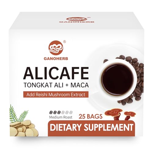 GANOHERB Maca Energy Coffee for Men, Women Herbal Coffee with Tongkat Ali, Maca Root, Reishi Mushroom Extract for Energy & Focus - 1 box (25 Packets)