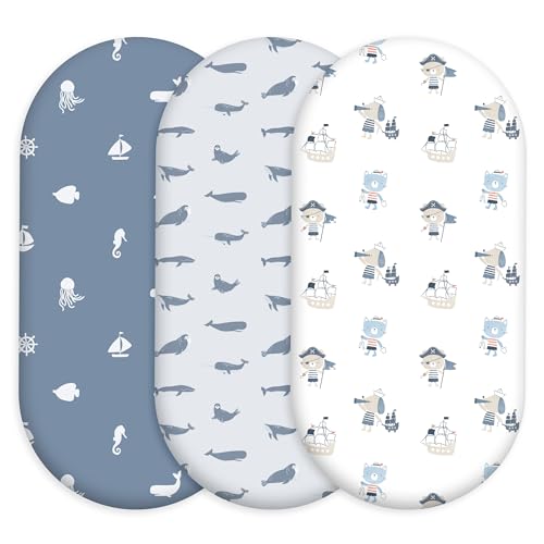 Civarua Kids Bassinet Fitted Sheets, 3 Pack Baby Boy and Girl, Soft Breathable Stretchy Baby Pad/Mattress Sheet Set, Universal Fit for Hourglass Oval...