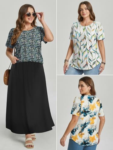 ATHMILE Womens T Shirts Short Sleeve Summer Tops Pleated Dressy Casual Blouses Spring Clothes Beach Vacation 20253