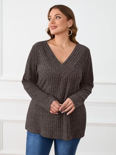 Image of BELAROI Womens Plus Size Sweaters V Neck Fall Tunic Top Pullover Shirts