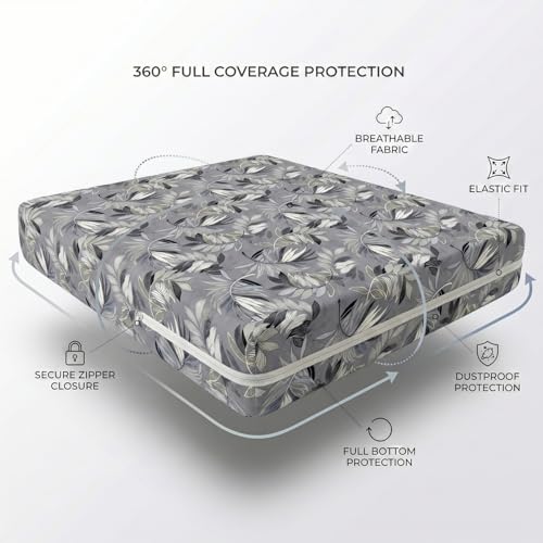 Image of HOMEKART Mattress Protector for Single Bed 72x48+8 Inches | Printed Zipper Encasement Cover | Ultra Soft Terry Breathable Fabric | Dustproof & Washable Fitted Mattress Cover (Grey)