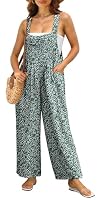IWOLLENCE Latzhose Damen Sommer Latzhosen Jumpsuits Overall Elegant Romper Locker Lässig Seitentaschen Weich Komfortabel Verstellbare Träger (Grün Weiße Blüte, M)