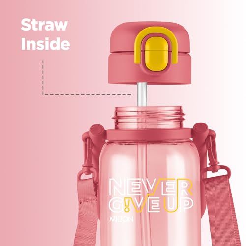 Image of MILTON Regan 850 2-in-1 Lid Sip or Gulp Water Bottle | Sturdy Handle And Strap I BPA Free| Food-Grade | One-Touch Open | Leak-Proof | Ideal for Office, School, College, Gym | 836ml, Pink