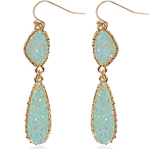 Boucles d'oreilles pendantes druzy double larme d'or Humble Chic NY