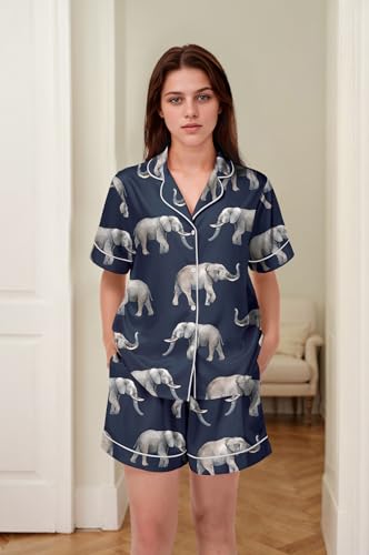 Image of SHESHOW Satin Pajamas for Women Set Preppy Animals Pjs Short Sleeve Shorts 2 Piece Loungewear Sets XS-XXL