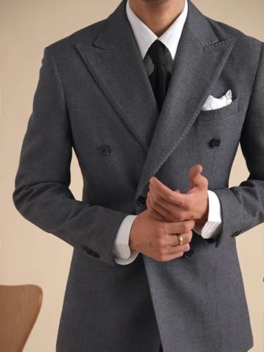 Retro Men's 2 Piece Double Breasted Suits Slim Fit Tuxedo Jacket and Dress Pants Set for Wedding Business Prom3