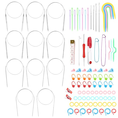 Aiguilles à tricoter circulaires de 80 cm en acier avec accessoires LIHAO