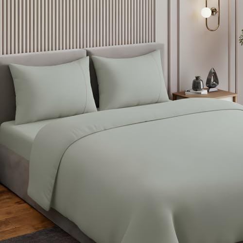 Image of Haus and Kinder Bedsheet King Size, 300 TC 100% Organic Cotton Percale Weave, Flat Bedsheet for King Size Bed with 2 Pillow Covers - Marrow Stitch Detaling (Coastal Calm, 108 * 108 Size)