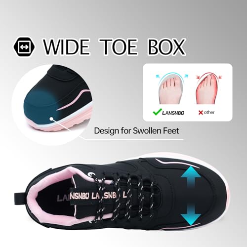 Image of LANSNBO Waterproof Shoes for Women Wide Width Non Slip Sneakers for Work Chefs Food Service Water Resistant Walking Shoe Lightweight Slip Resistant Fashion Footwear for Nurse