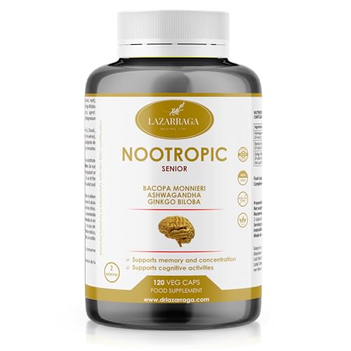 Lazarraga | Nootrópico Potente Memoria Senior | Agilidad Mental y Concentración | Ginkgo Biloba, Bacopa Monnieri, Ashwagandha | 120 cápsulas Veganas | 2 Meses