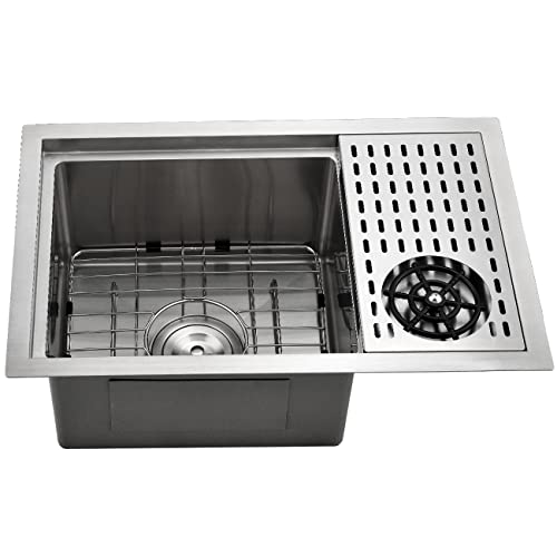 Undermount Kitchen Bar Sink With Glass Rinser, Scamall 25 X 15 X 9 Inches Undermount Stainless Steel Bar Sink With Glass Cup Washer Sm015Sbg #TOP4