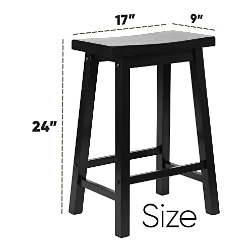 Pj Wood 24-Inch Saddle Seat Kitchen Counter Stool With Foot Plate - Black #TOP2