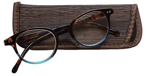 Calabria Designer Round Cat Eye Reading Glasses +7.00 Tortoise Havana Brown Blue Men Women One Power Reader Trendy Soft Case #TOP5