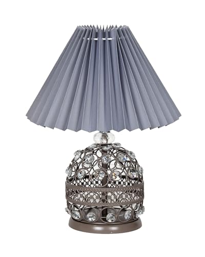 Image of Homesake Modern Small Crystal Table Lamp, Contemporary Bedroom Bedside Nightstand Lamp Light, Desk Globe Lamp for Living Room Girls Kids Room, Fabric Shade (Grey Pleated)