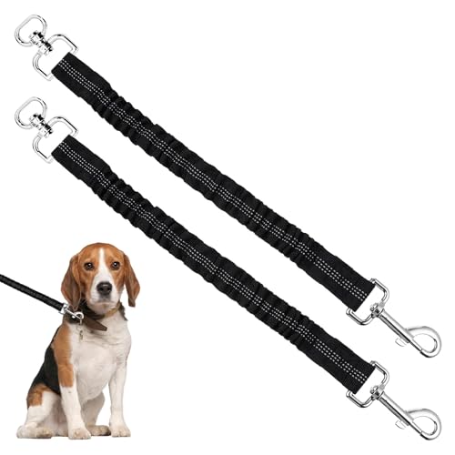 Bungee Dog Lead Extension,2PCS Short Dog Lead,Dogs Bungee and Short Shock Absorbing,Dogs Leash Extension,Leash Retractable For Walking Running Trainning Recall (Black)