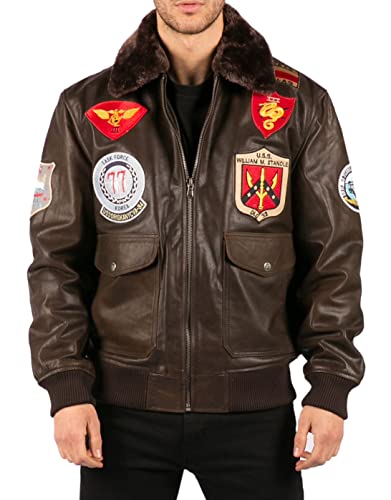 TruClothing Blouson pour Homme en Cuir véritable US Air Force Aviateur Pilote col fourré - Marron XL