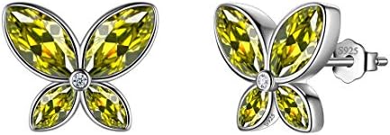 Green Butterfly Studs Earrings Women 925 Sterling Silver Animal Butterflies August Birthstone Peridot Earring Stud Crystal Wedding Birthday Jewelry DE0229A