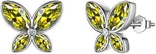Green Butterfly Studs Earrings Women 925 Sterling Silver Animal Butterflies August Birthstone Peridot Earring Stud Crystal Wedding Birthday Jewelry DE0229A