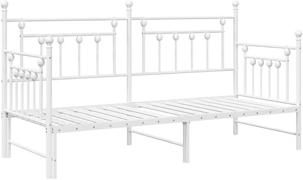 Modern Rectangular Steel Daybed Frame with Headboard, White, 207x165x107 cm, Extendable Full Bed for Bedroom Furniture, Durable Guest Bedframe