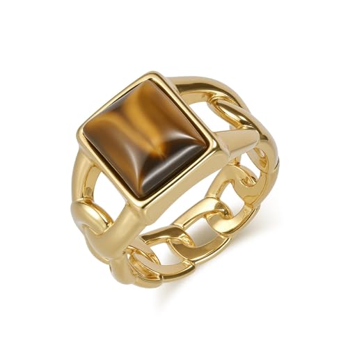 Bague hip hop curb œil de tigre en acier pour homme pour un style au quotidien