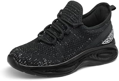 RUNSIDE Girls Lightweight Sneakers for Kids, Size 2 Big,Black