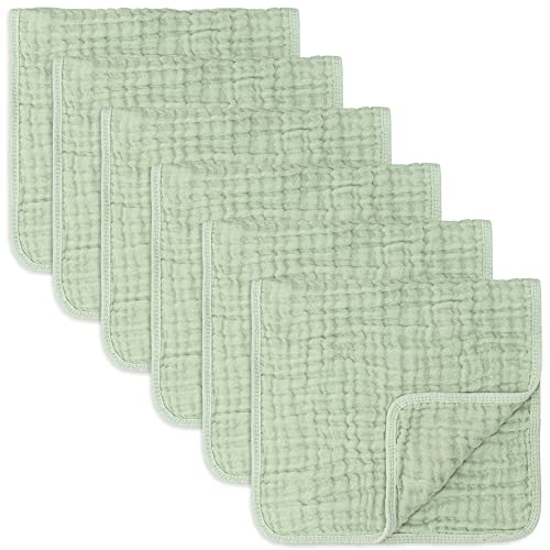 Comfy Cubs Muslin Cloths for Baby, Baby Essentials, Burp Cloths, Muslin Squares, 100% Cotton, Hand Washcloths 6 Layers Extra Absorbent and Soft (Sage, Pack of 6)