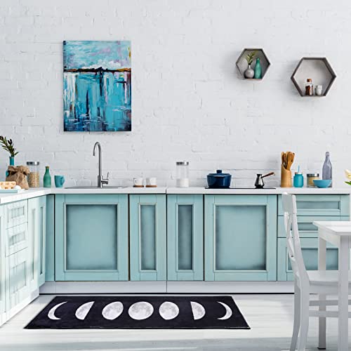 Boho Bathroom Rug Runner Non Slip Moon Phases Bath Mat Half Moon Bohemian Rugs For Living Room Bathroom Bedroom Moon Rug College Dorm Room Decor Boho Area Rug 60X20 Inches (Black) #TOP5