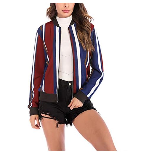 HANMAX Damer casual jacka blommönster långärmad bomberjacka dragkedja stående krage ytterkläder kort kappa, Vinröd, L