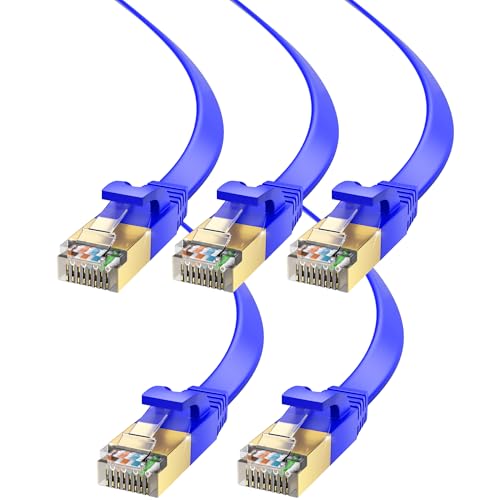 Cat 7 イーサネットケーブル 3フィート - フラットで省スペース設計の高速インターネットネットワークLANパッチケーブル、RJ45コネクタ - 3フィートブルー5本パック - ゲーム、ストリーミングなどに最適（Amazon）