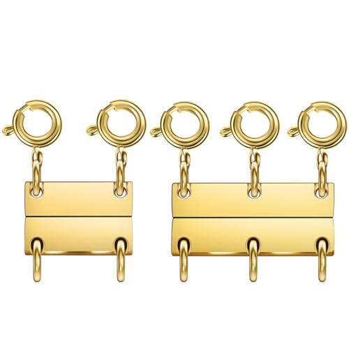 Layering Magnetic Necklace Clasps, Multiple Necklace Clasp,Necklace Clasps for Layered Look，Stainless Steel Chain Link Clasps for Necklaces and Bracelets, Silver, Gold (2golden 3golden B)