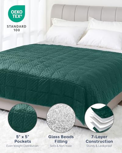 Kivik Minky Dot Weighted Blanket for Adults, 15 lbs Breathable Heavy Throw Blankets, Ultra Soft Cooling Weighted Comforter, Machine Washable, 48"x72" Twin, Dark Green