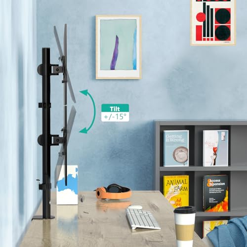 Image of WALI Dual Monitor Desk Stand Free Standing LCD LED Flat Screen TV Holds in Vertical Position 2 Screens up to 27 Inch with Optional Grommet Base (MF002XLS), Black