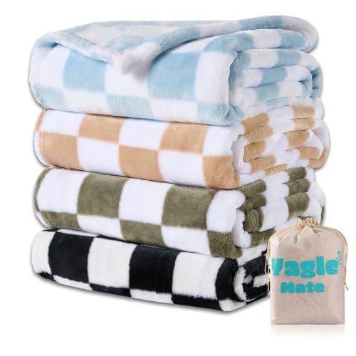 4 Pcs Baby Blankets, Fluffy Small Crib Baby Blankets for Boys, Fleece Checkered Blanket, Toddler Receiving Blankets 30×40