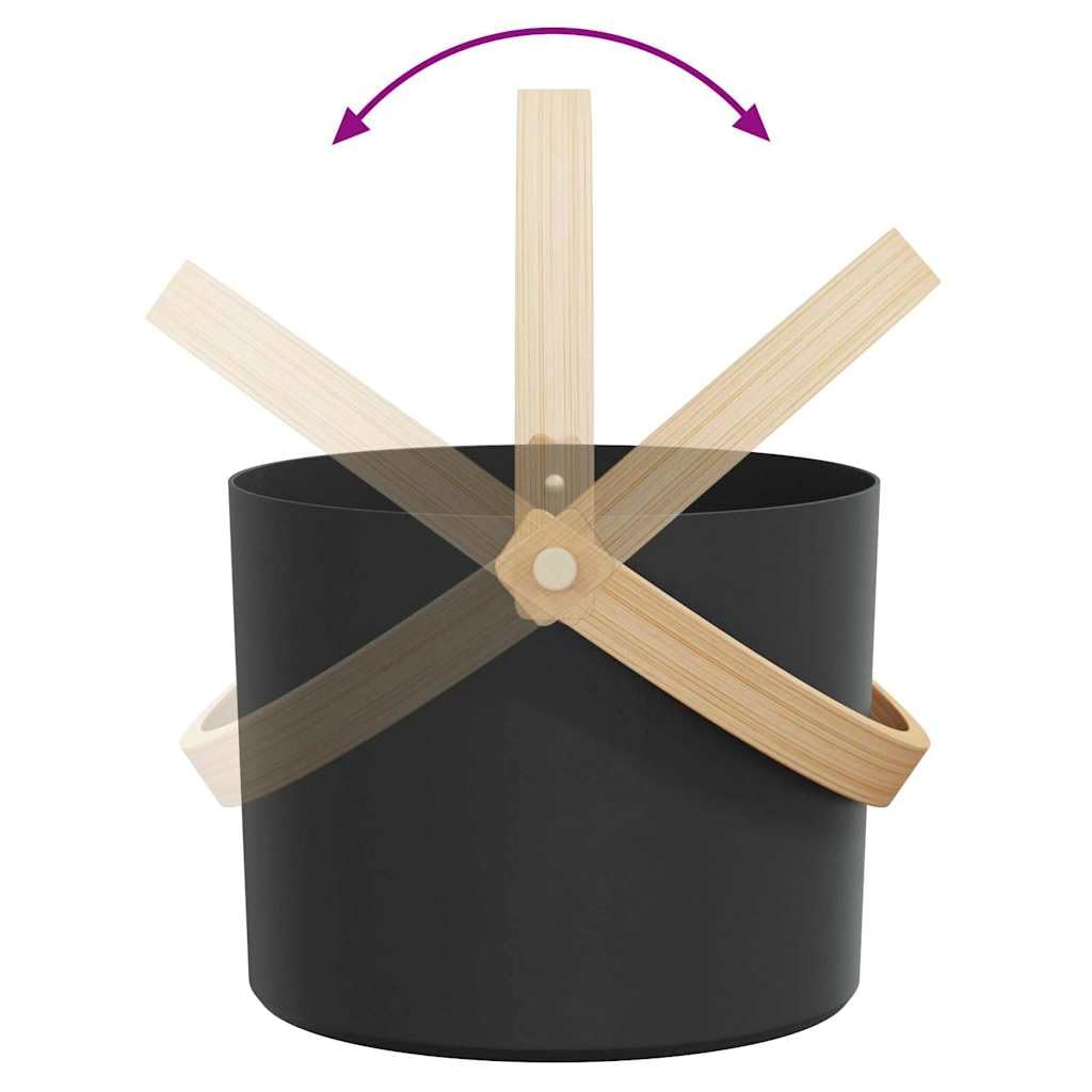 Mangloder - Set di accessori per sauna, 4 pezzi, nero, con secchio da 7 l, cazzuola, clessidra termometro, igrometro, manico in bambù, per interni, sauna, benessere, relax, bagno a vapore, legno