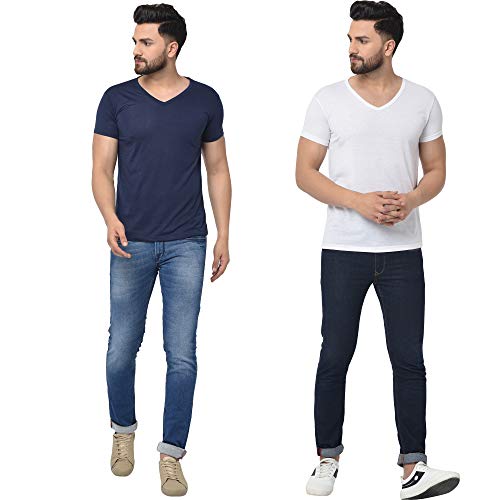 Image of JANGOBOY Men's V-Neck Cotton T-Shirt (Pack of 2)