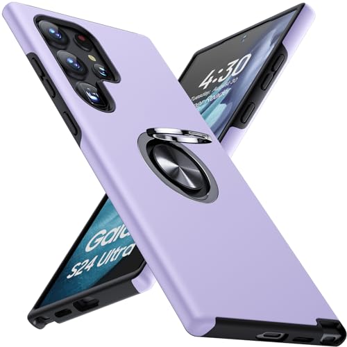 JAME for Samsung Galaxy S24 Ultra Case, Slim Fit Shockproof Heavy Duty Protective Cover with Ring Holder Stand Kickstand, Military-Grade Protection Phone Case for Galaxy S24 Ultra 6.8', Purple