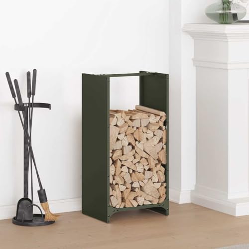 NQJIBUE Estante para leña verde oliva, 40 x 30 x 80 cm, acero laminado en frío