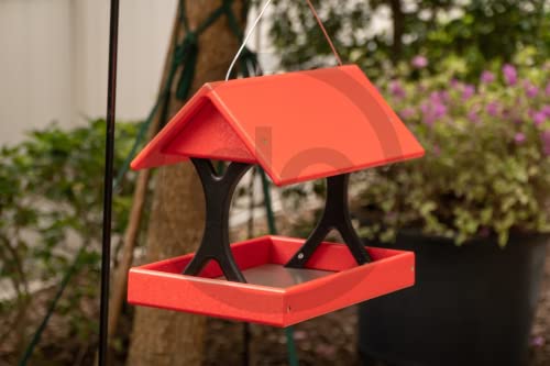 Poly-Plastic-Hanging-Fly-Through-Bird-Feeder-Covered-Fly-Thru-Mesh-Tray-Wild-Bird-Feeder-Amish-Made-in-USA-Hanging-Red-Black Poly Plastic Hanging Fly Through Bird Feeder Covered Fly Thru Mesh Tray Wild Bird Feeder Amish Made in USA Hanging Red Black