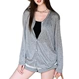 [Leadamon-oee] uv カーディガン レディース 夏 ニット サマーカーディガン Vネック 長袖 UVカット トップス 前開き 無地 冷房対策 薄手 体型カバー 透け感 軽量 通勤