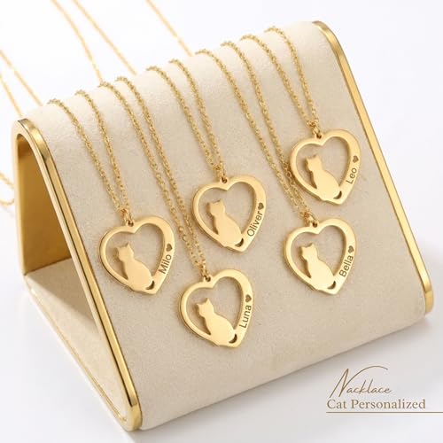 ZNA Jewels Personalised Pet Necklace – Custom Dog & Cat Name Pendant, Paw Print, Memorial Jewellery Gift for Pet Lovers – Stainless Steel, Silver, Gold, Rose Gold (Cat Heart Silhouette) — photo 3