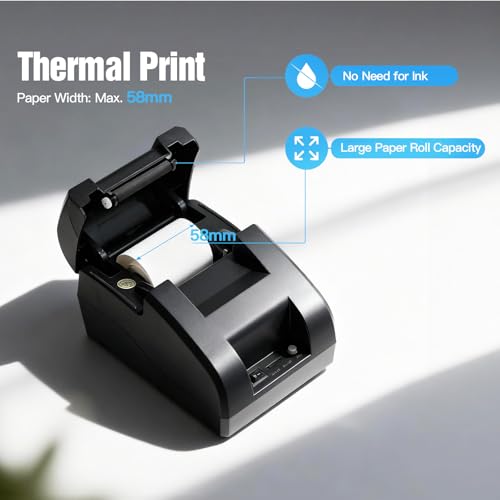 Bisofice Bondrucker Thermodrucker 58mm Belegdrucker Bluetooth USB Quittungsdrucker Kompatibel mit Windows/Linux/Android, Unterstützung ESC/POS