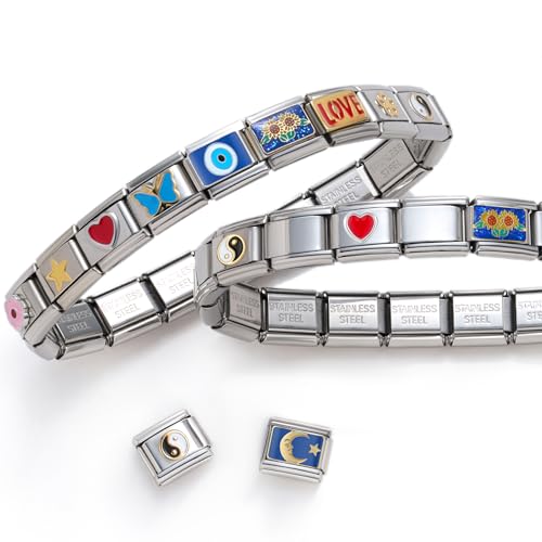 SWEETV CZ Diamond Gold Initial Italian Charms, Classic Compatible Modular Charms for Italian Charm Bracelet links3