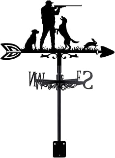 Hunting Scene Weather Vane, Black Metal Decorative Wind Direction Indicator, 14.1 x 11.4 Inch Arrow Design with Compass Points, Outdoor Garden Mounted
