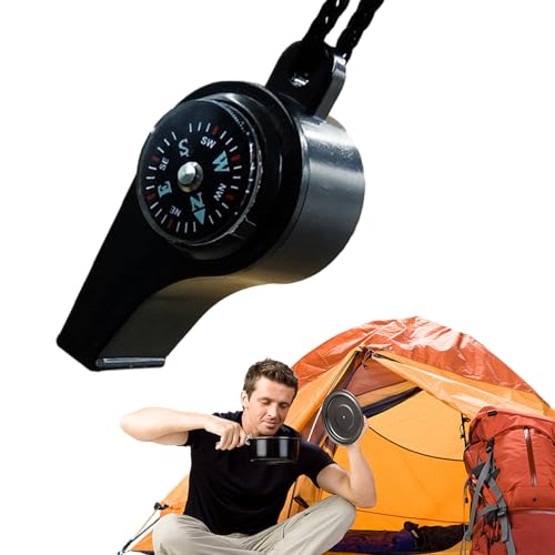 Camping Whistle with Compass - 3 in 1 Outdoor Multifunctional Tool with Thermometers | Loud Survival Whistle, Compass Outdoor Survival Equipment for Hiking, Camping