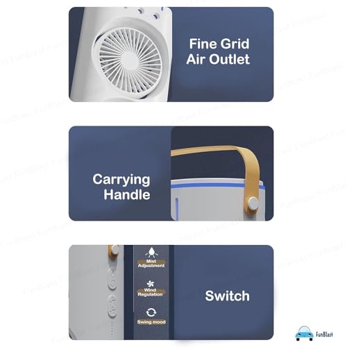 Image of Drumstone (𝐒𝐩𝐞𝐜𝐢𝐚𝐥 𝟏𝟓 𝐘𝐞𝐚𝐫𝐬 𝐖𝐚𝐫𝐫𝐚𝐧𝐭𝐲 Portable Dual Head Cooling Fan with Ice Mist, 3 Speed Personal Air Cooler, Adjustable Direction, LED Light for Home Office
